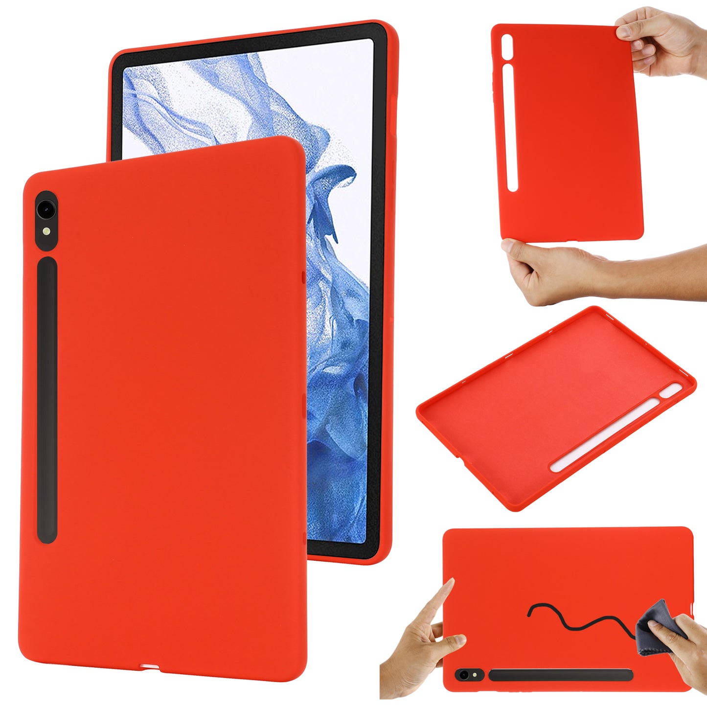 For Samsung Galaxy Tab S9 FE Case Microfiber Lining Liquid Silicone Cover - Red