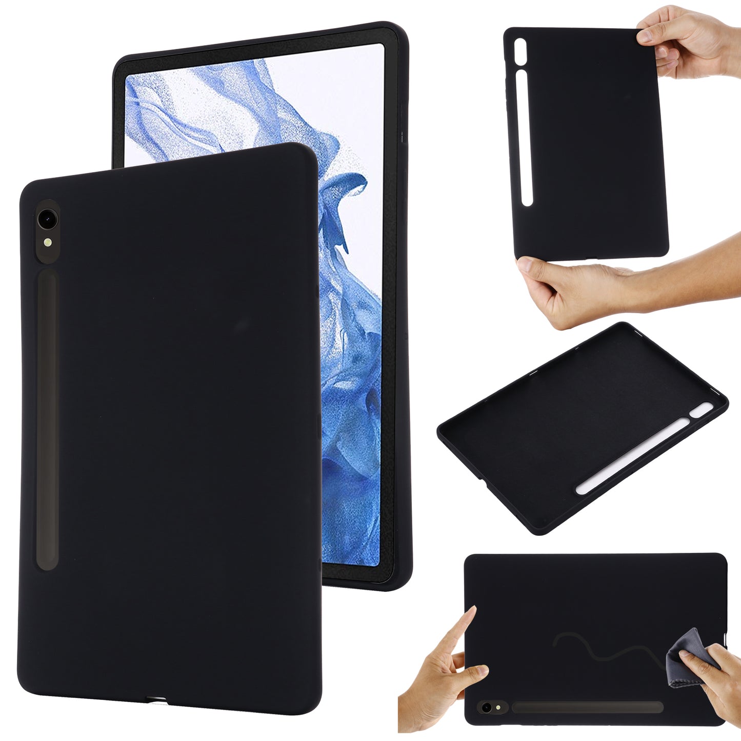 For Samsung Galaxy Tab S9 FE Case Microfiber Lining Liquid Silicone Cover - Black