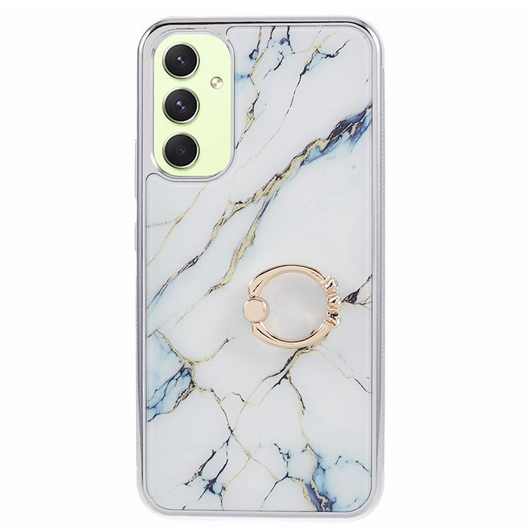 For Samsung Galaxy A54 5G Case Electroplating PC+TPU Phone Case Marble Pattern Kickstand Cover - Style D