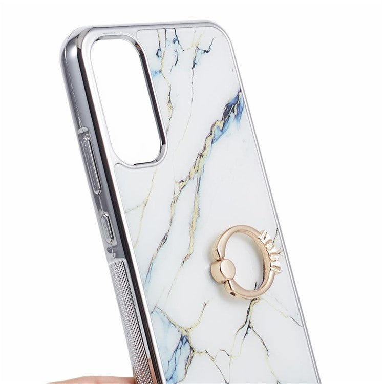 For Samsung Galaxy A54 5G Case Electroplating PC+TPU Phone Case Marble Pattern Kickstand Cover - Style D