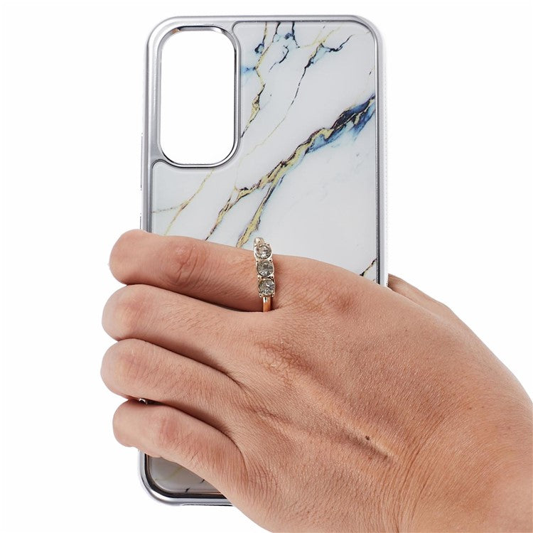 For Samsung Galaxy A54 5G Case Electroplating PC+TPU Phone Case Marble Pattern Kickstand Cover - Style D