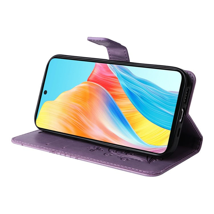 KT Imprinting Flower Series-2 For Oppo A58 4G Case Butterfly Imprint Wallet Stand PU Leather Phone Cover - Purple