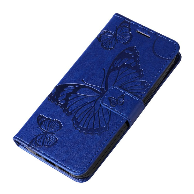KT Imprinting Flower Series-2 For Oppo A58 4G Case Butterfly Imprint Wallet Stand PU Leather Phone Cover - Blue