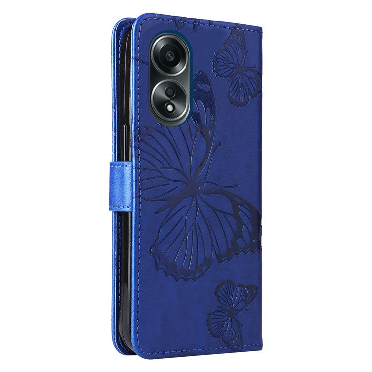 KT Imprinting Flower Series-2 For Oppo A58 4G Case Butterfly Imprint Wallet Stand PU Leather Phone Cover - Blue