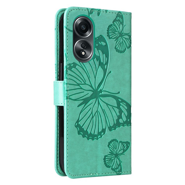 KT Imprinting Flower Series-2 For Oppo A58 4G Case Butterfly Imprint Wallet Stand PU Leather Phone Cover - Green