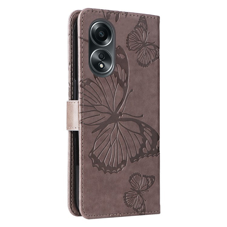 KT Imprinting Flower Series-2 For Oppo A58 4G Case Butterfly Imprint Wallet Stand PU Leather Phone Cover - Grey