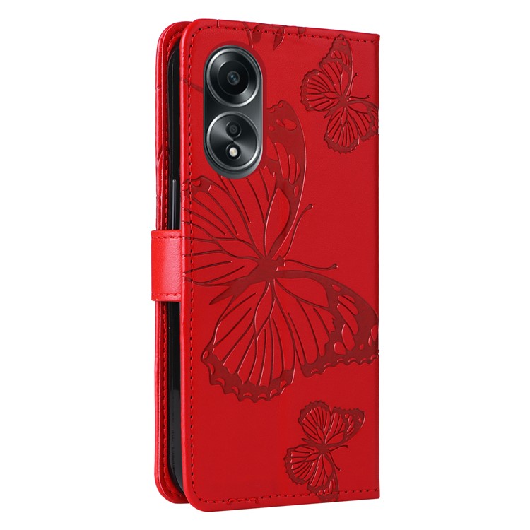 KT Imprinting Flower Series-2 For Oppo A58 4G Case Butterfly Imprint Wallet Stand PU Leather Phone Cover - Red