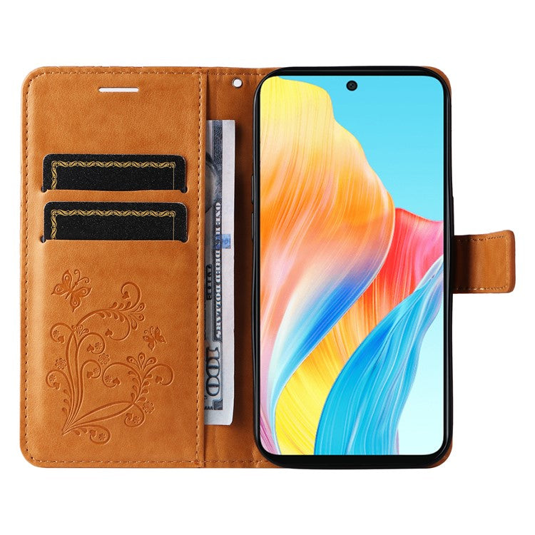 KT Imprinting Flower Series-2 For Oppo A58 4G Case Butterfly Imprint Wallet Stand PU Leather Phone Cover - Yellow