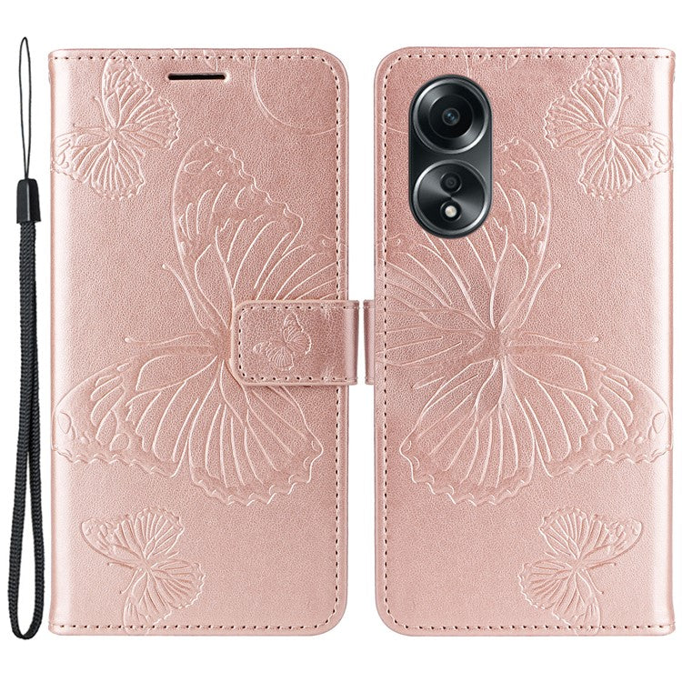 KT Imprinting Flower Series-2 For Oppo A58 4G Case Butterfly Imprint Wallet Stand PU Leather Phone Cover - Rose Gold