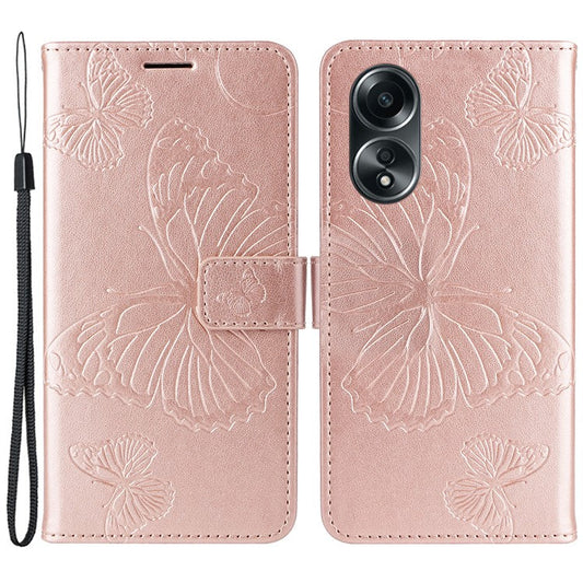 KT Imprinting Flower Series-2 For Oppo A58 4G Case Butterfly Imprint Wallet Stand PU Leather Phone Cover - Rose Gold