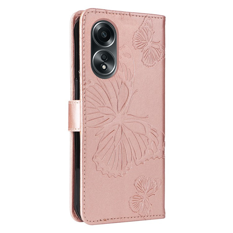 KT Imprinting Flower Series-2 For Oppo A58 4G Case Butterfly Imprint Wallet Stand PU Leather Phone Cover - Rose Gold