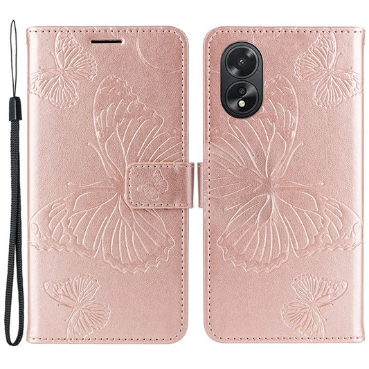 KT Imprinting Flower Series-2 For Oppo A38 4G Cover PU Leather Imprinted Phone Case - Rose Gold