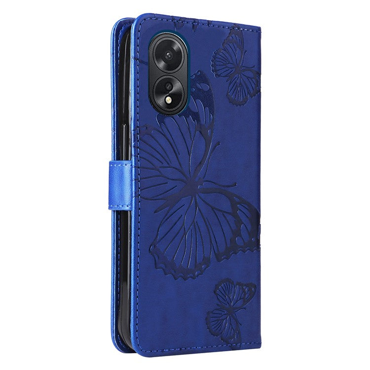 KT Imprinting Flower Series-2 For Oppo A38 4G Cover PU Leather Imprinted Phone Case - Blue