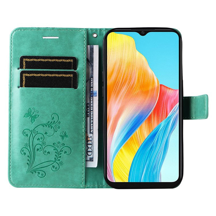 KT Imprinting Flower Series-2 For Oppo A38 4G Cover PU Leather Imprinted Phone Case - Green