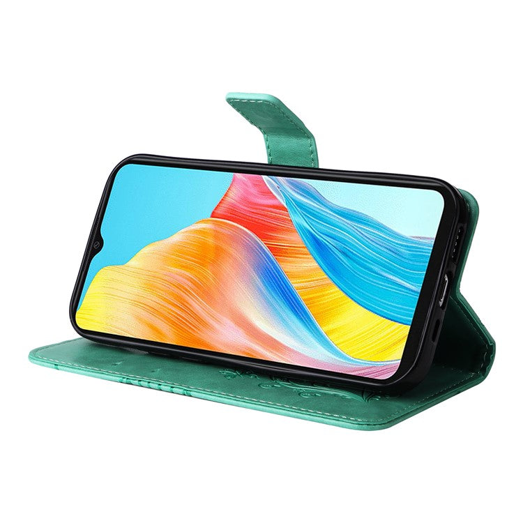 KT Imprinting Flower Series-2 For Oppo A38 4G Cover PU Leather Imprinted Phone Case - Green