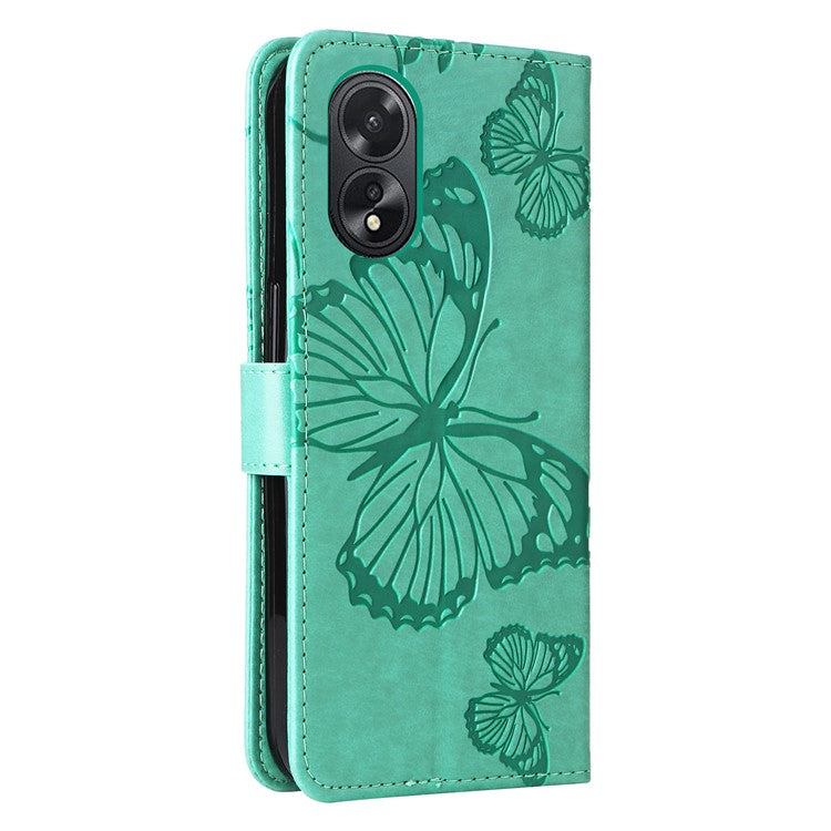 KT Imprinting Flower Series-2 For Oppo A38 4G Cover PU Leather Imprinted Phone Case - Green