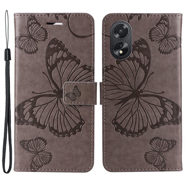 KT Imprinting Flower Series-2 For Oppo A38 4G Cover PU Leather Imprinted Phone Case - Grey