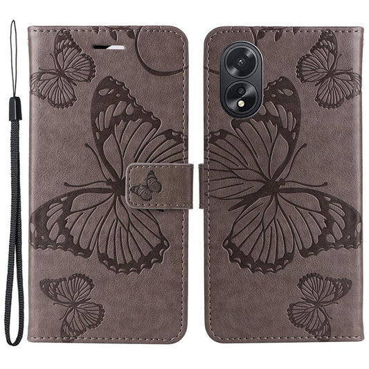 KT Imprinting Flower Series-2 For Oppo A38 4G Cover PU Leather Imprinted Phone Case - Grey