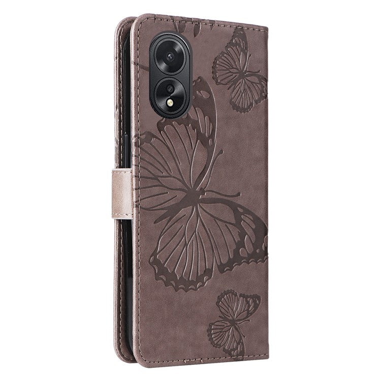KT Imprinting Flower Series-2 For Oppo A38 4G Cover PU Leather Imprinted Phone Case - Grey