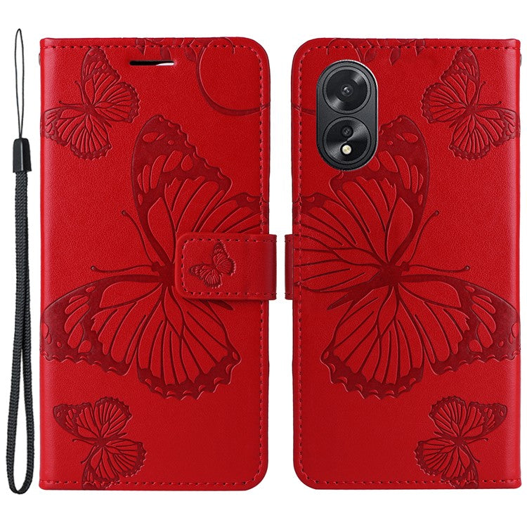 KT Imprinting Flower Series-2 For Oppo A38 4G Cover PU Leather Imprinted Phone Case - Red