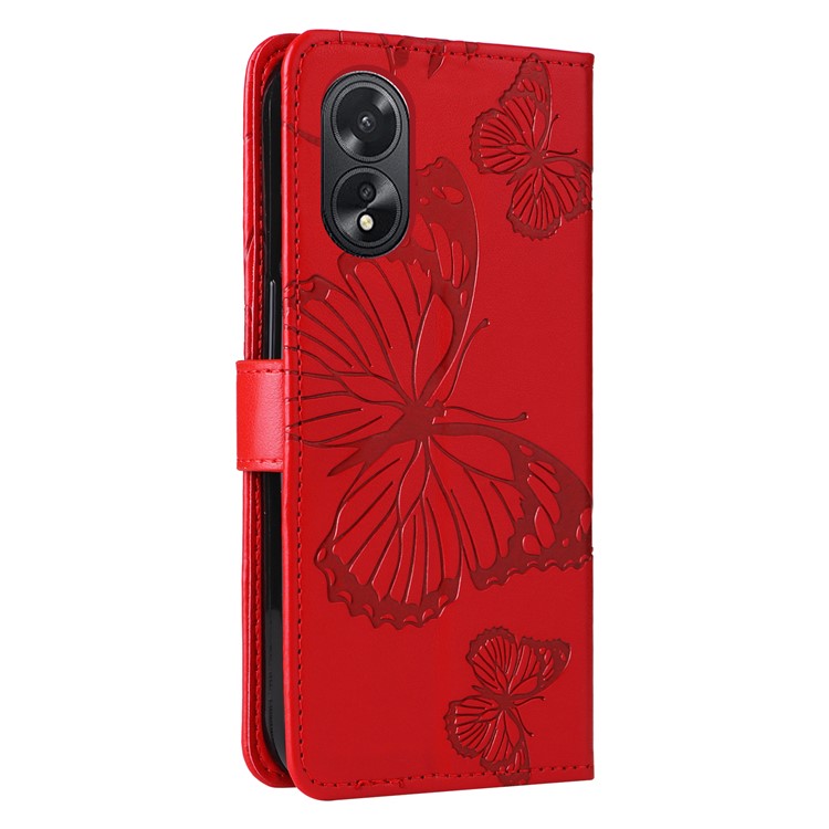 KT Imprinting Flower Series-2 For Oppo A38 4G Cover PU Leather Imprinted Phone Case - Red