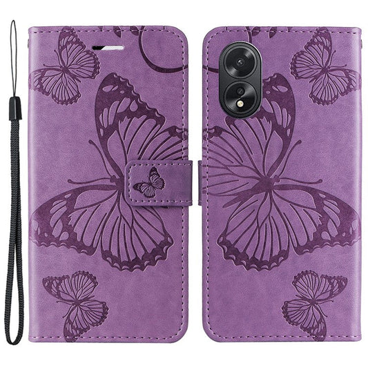 KT Imprinting Flower Series-2 For Oppo A38 4G Cover PU Leather Imprinted Phone Case - Purple