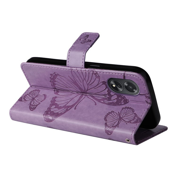 KT Imprinting Flower Series-2 For Oppo A38 4G Cover PU Leather Imprinted Phone Case - Purple
