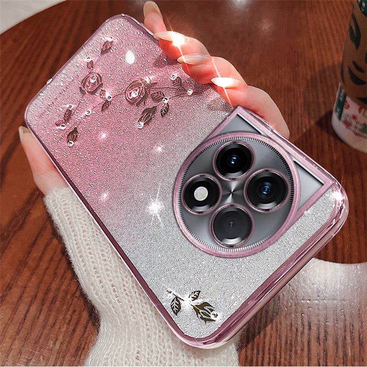 KADEM For OnePlus 11 5G / 11 Pro 5G Case Rhinestone Glitter Phone TPU Cover with Strap - Rose Gold
