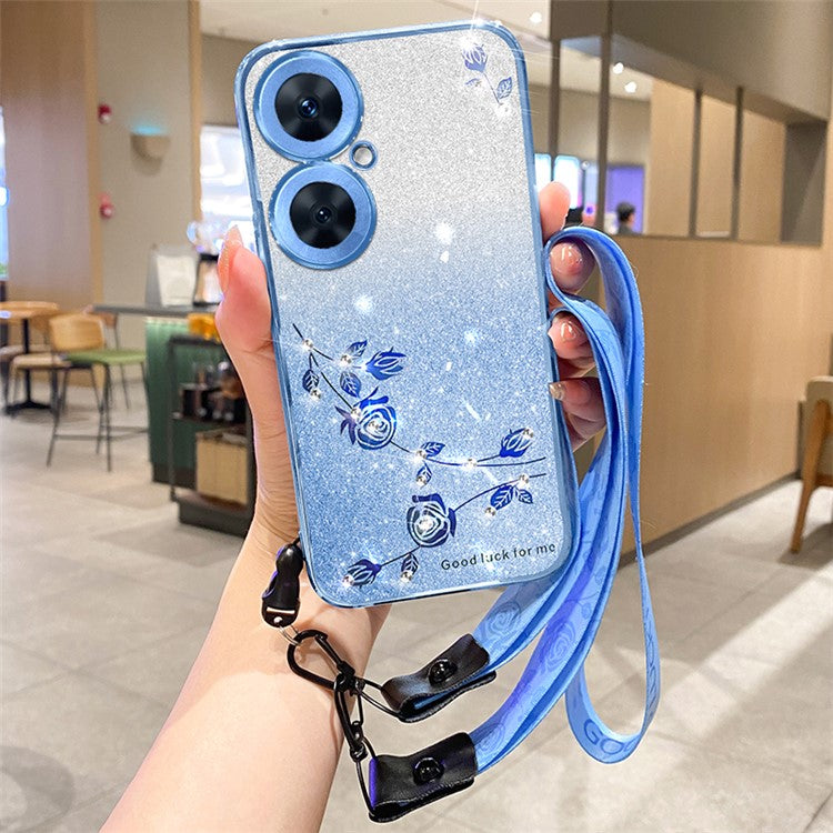 KADEM For OnePlus Nord CE3 5G / Oppo K11 5G Case Flower Glitter TPU Phone Cover with Strap - Blue