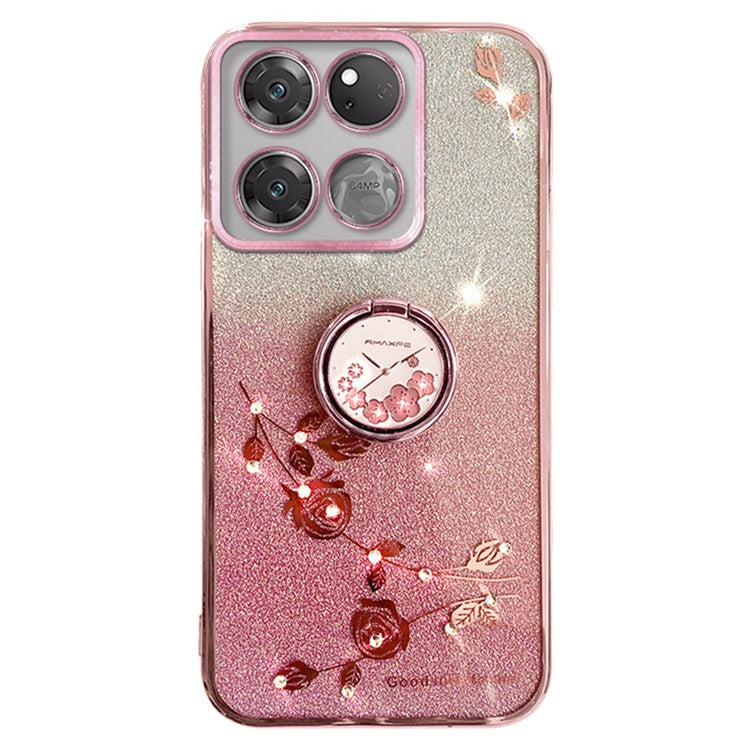 KADEM For OnePlus 10T 5G / Ace Pro 5G Case Flexible TPU Shell Ring Kickstand Phone Cover - Rose Gold