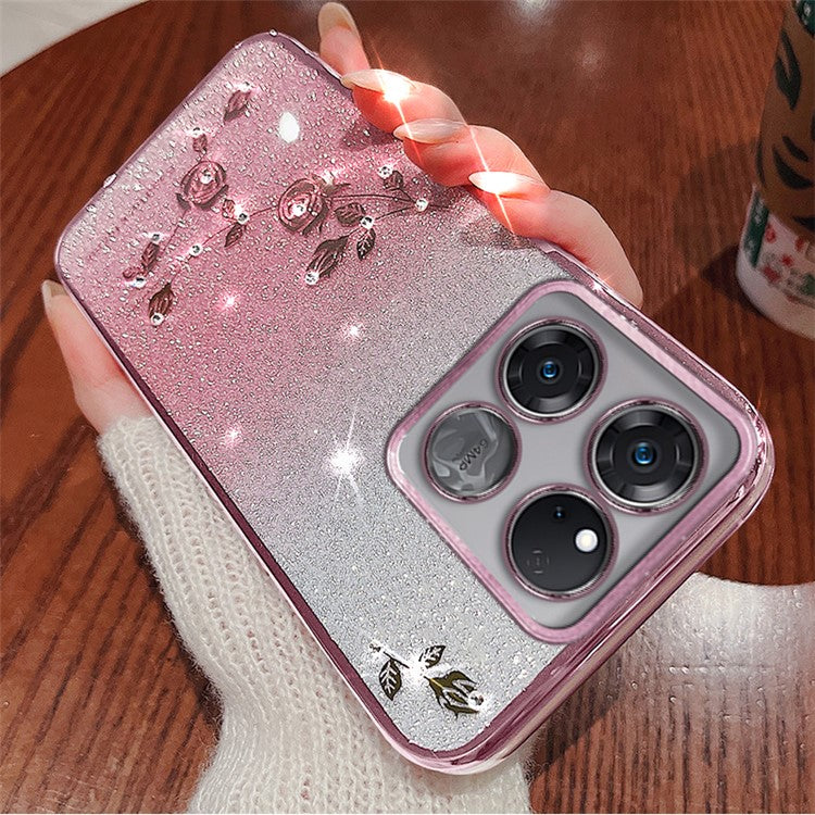 KADEM For OnePlus 10T 5G / Ace Pro 5G Case Shiny Rhinestone TPU Phone Cover with Strap - Rose Gold