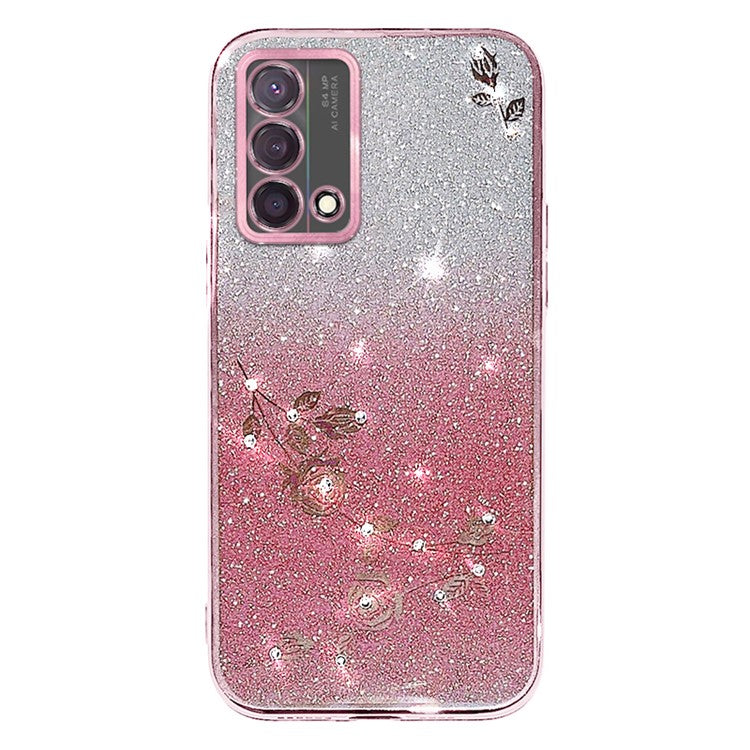 KADEM For Oppo A74 4G / F19 / F19s / A95 4G / Reno6 Lite Case Glitter Flower TPU Phone Cover - Rose Gold