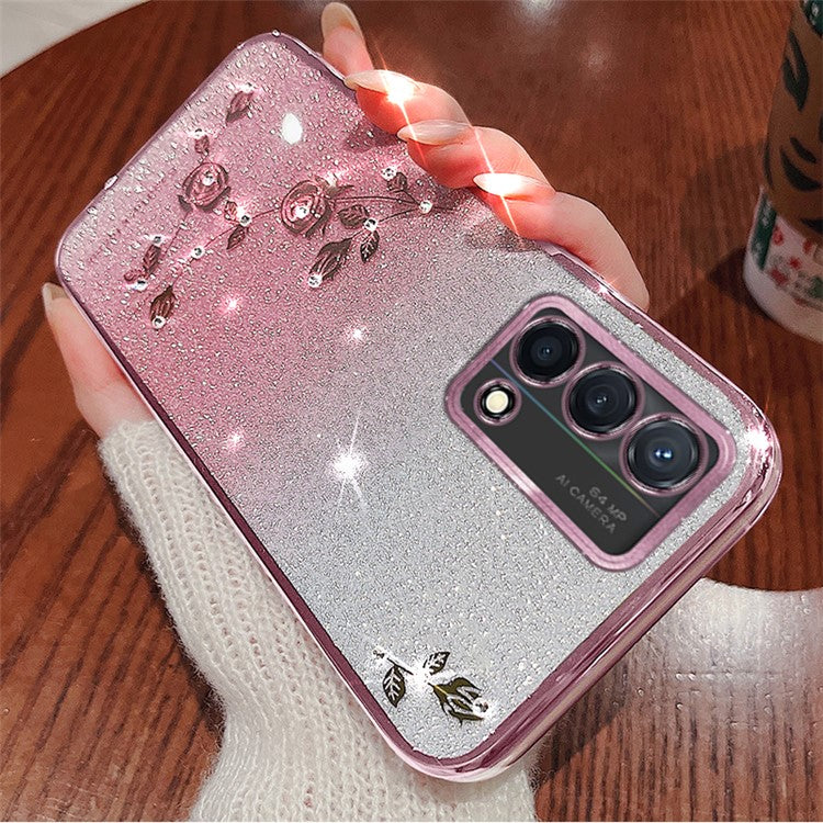 KADEM For Oppo A74 4G / F19 / F19s / A95 4G / Reno6 Lite Case Glitter Flower TPU Phone Cover - Rose Gold