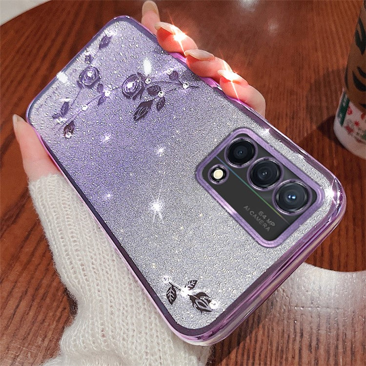 KADEM For Oppo A74 4G / F19 / F19s / A95 4G / Reno6 Lite Case Glitter Flower TPU Phone Cover - Purple