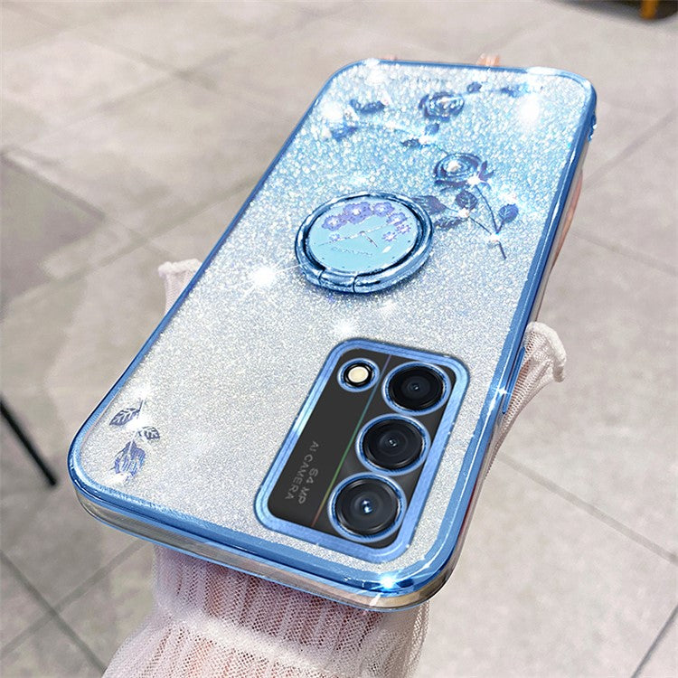 KADEM For Oppo A74 4G / F19 / F19s / A95 4G / Reno6 Lite Case Glitter TPU Kickstand Phone Cover - Blue