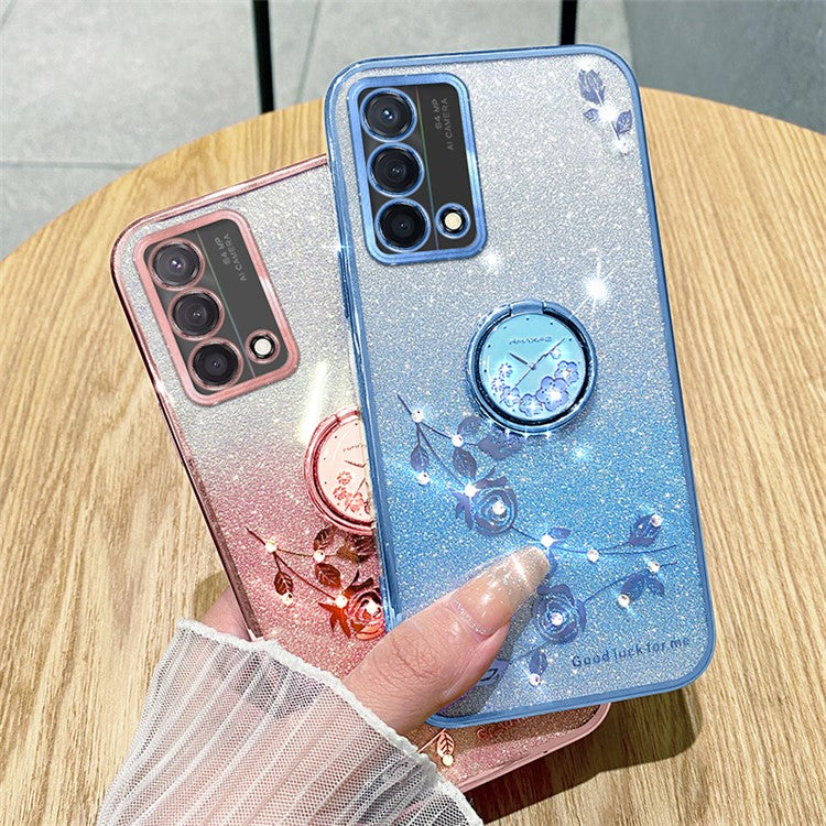 KADEM For Oppo A74 4G / F19 / F19s / A95 4G / Reno6 Lite Case Glitter TPU Kickstand Phone Cover - Blue