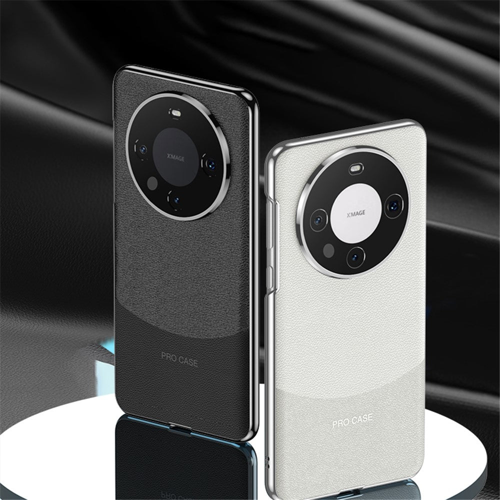 For Huawei Mate 60 Pro Case Electroplating PC+PU Leather Curved Phone Cover - White