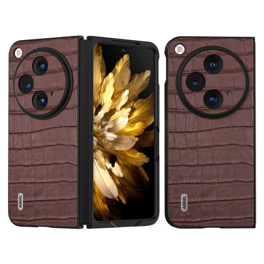 ABEEL For Oppo Find N3 5G / OnePlus Open Case Genuine Cow Leather+PC Back Phone Cover - Brown