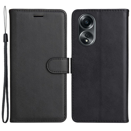 KT Leather Series-2 For Oppo A58 4G Case PU Leather Shckproof Shell Solid Color Stand Phone Cover Wallet - Black