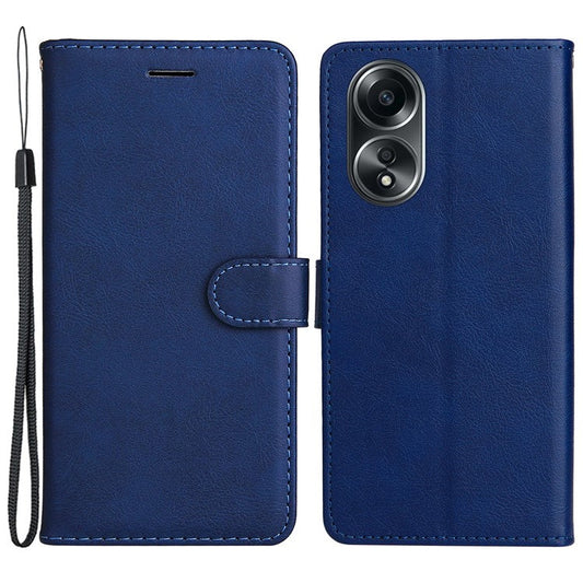 KT Leather Series-2 For Oppo A58 4G Case PU Leather Shckproof Shell Solid Color Stand Phone Cover Wallet - Blue
