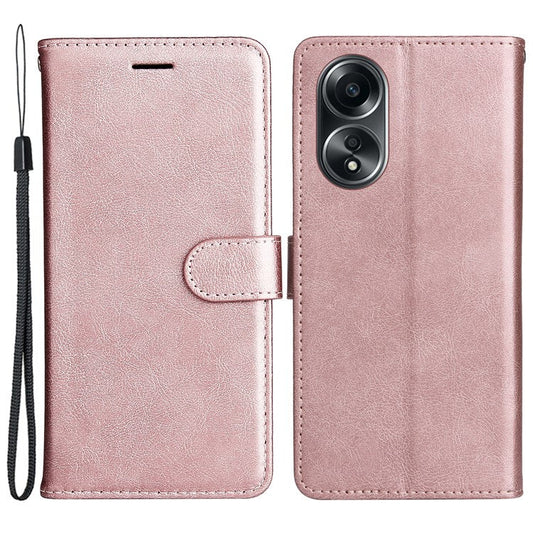 KT Leather Series-2 For Oppo A58 4G Case PU Leather Shckproof Shell Solid Color Stand Phone Cover Wallet - Rose Gold