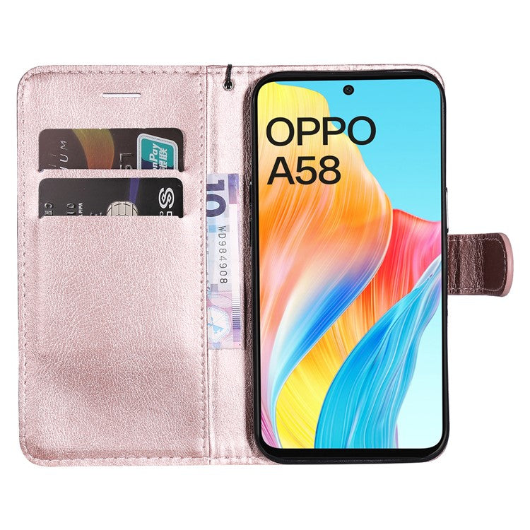 KT Leather Series-2 For Oppo A58 4G Case PU Leather Shckproof Shell Solid Color Stand Phone Cover Wallet - Rose Gold