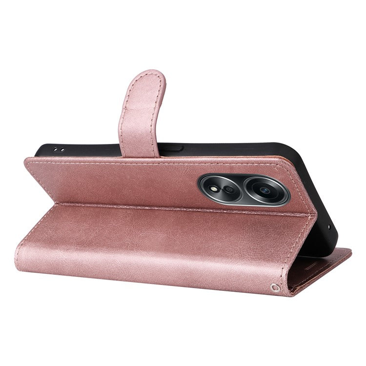KT Leather Series-2 For Oppo A58 4G Case PU Leather Shckproof Shell Solid Color Stand Phone Cover Wallet - Rose Gold