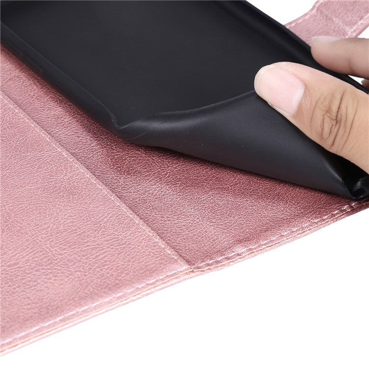 KT Leather Series-2 For Oppo A58 4G Case PU Leather Shckproof Shell Solid Color Stand Phone Cover Wallet - Rose Gold