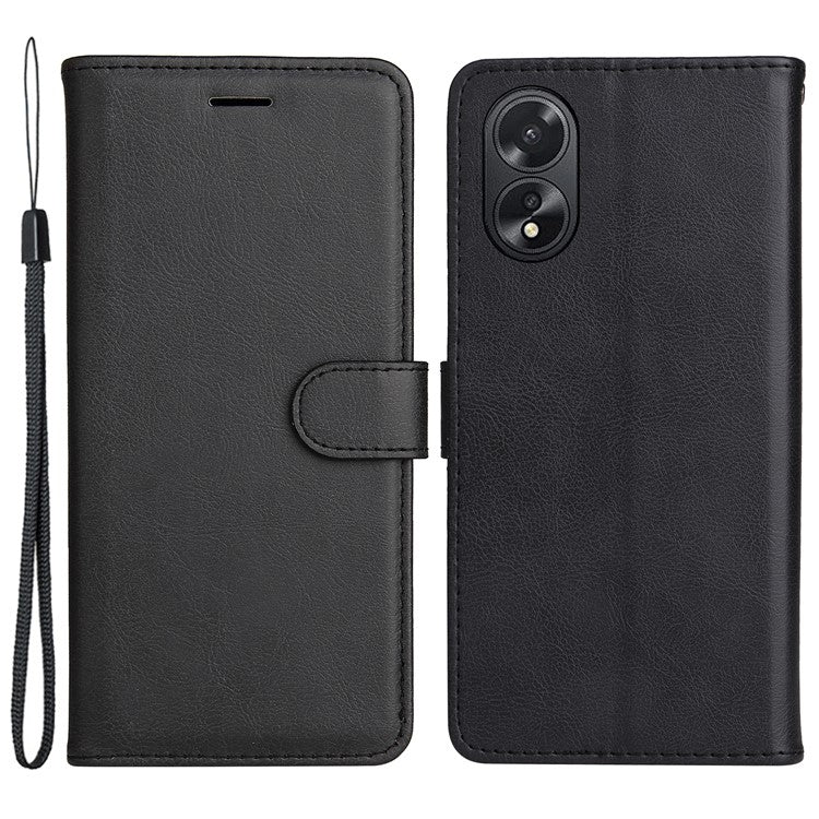 KT Leather Series-2 For Oppo A38 4G Case Wallet PU Leather Shell Solid Color Stand Cell Phone Cover - Black