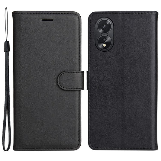 KT Leather Series-2 For Oppo A38 4G Case Wallet PU Leather Shell Solid Color Stand Cell Phone Cover - Black