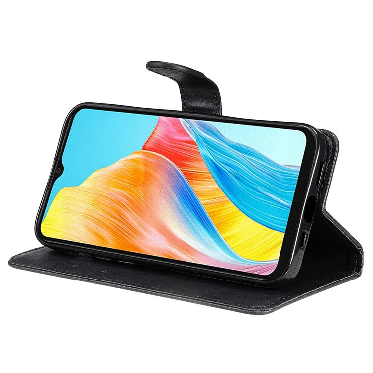 KT Leather Series-2 For Oppo A38 4G Case Wallet PU Leather Shell Solid Color Stand Cell Phone Cover - Black