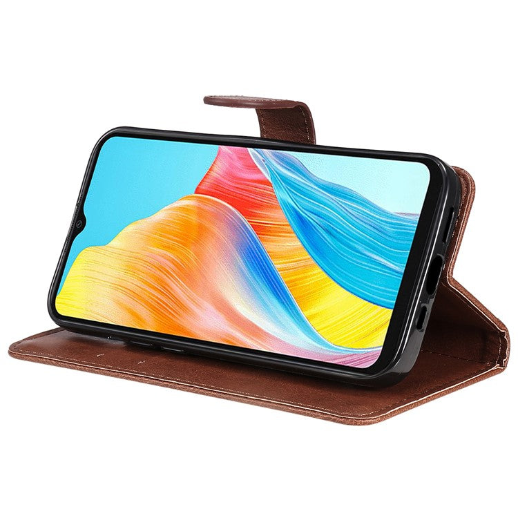KT Leather Series-2 For Oppo A38 4G Case Wallet PU Leather Shell Solid Color Stand Cell Phone Cover - Brown