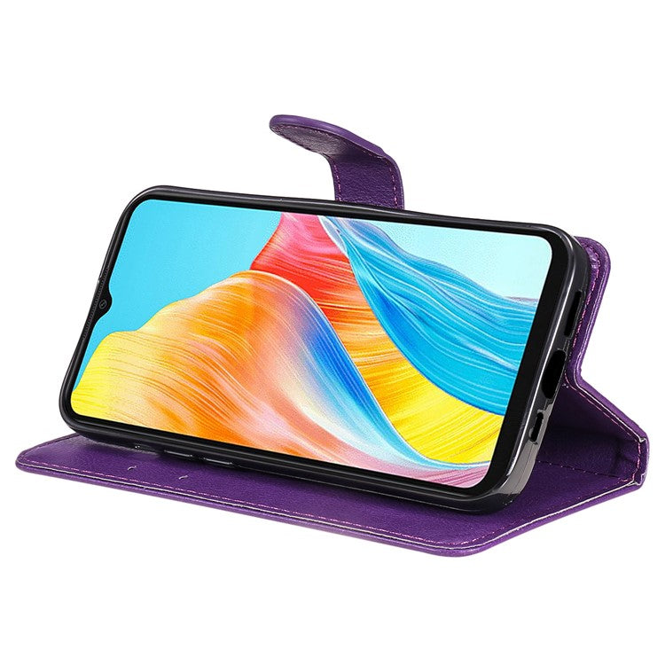KT Leather Series-2 For Oppo A38 4G Case Wallet PU Leather Shell Solid Color Stand Cell Phone Cover - Purple