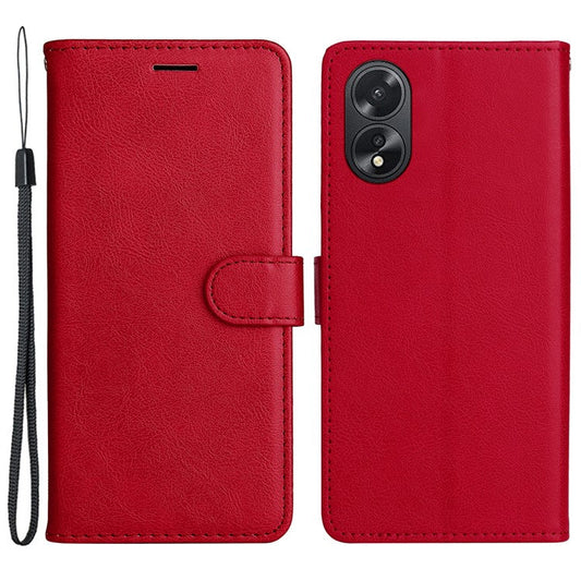 KT Leather Series-2 For Oppo A38 4G Case Wallet PU Leather Shell Solid Color Stand Cell Phone Cover - Red